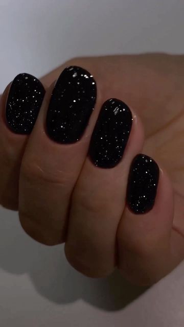 Starfall Nails, Short Black Sparkly Nails, Midnight Rain Nails, Dark Sparkly Nails, Dark Glitter Nails, Night Sky Nails, Starry Night Nails, Sparkly Black Nails, Black Sparkly Nails