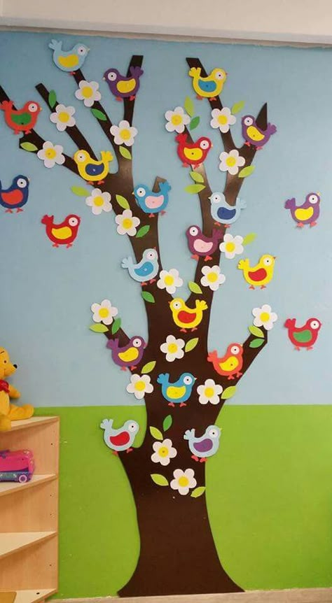 spring tree craft idea | Crafts and Worksheets for Preschool,Toddler and Kindergarten Spring Tree, Bird Crafts, Kids Classroom, Art N Craft, School Decorations, Tree Crafts, Spring Crafts, Art Activities, School Crafts