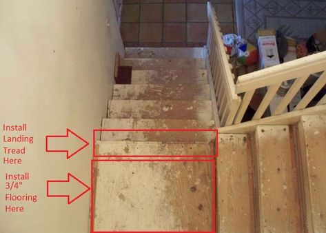 Stair Landing Flooring Ideas, Staircase Redo, Redo Stairs, Carpeted Stairs, Wood Stair Treads, Staircase Landing, Painted Staircases, Stair Makeover, Stairs Makeover