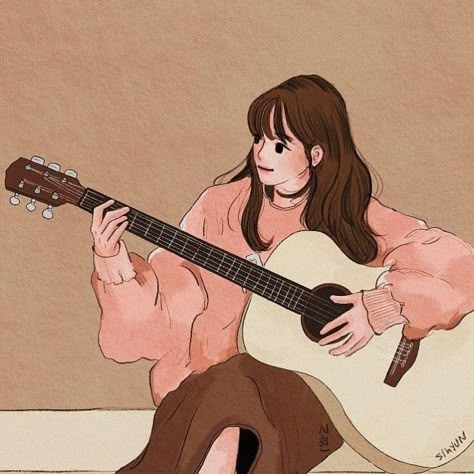 Anime Singing Aesthetic, Gituar Anime, Music Aesthetic Cartoon, Anime Guitar Aesthetic, Guitar Girl Drawing, Girl With Guitar Drawing, Someone Playing Guitar, Singing Drawing, Professional Illustration