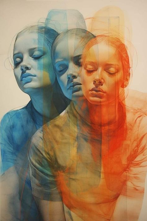 Double Exposure Painting, Split Face Drawing, Worlds Drawing, Hsc Art, Shadowy Figures, Double Exposure Portrait, Exhibition Ideas, Art Passion, Art Final