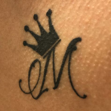 M Name Tattoo Designs, M With Crown Tattoo, Crown Tattoo With Initial, M Name Tattoo, Initial With Crown Tattoo, Initial M Tattoo, M Tattoo Letter Initial, Cursive M Tattoo, Cursive Initial Tattoo