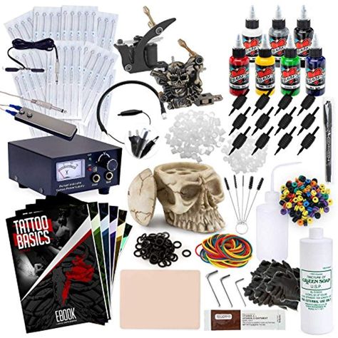 Rehab Ink Complete Tattoo Set w/ 2 Guns, Power Supply, 7 Millennium Mom's Ink Colors, Skull Ink Holder #personalcare Scream Tattoo, Best Tattoo Machines, Professional Tattoo Kits, Complete Tattoo, Tattoo Machine Kits, Tattoo Cream, Green Soap, Tattoo Care, Tattoo Equipment