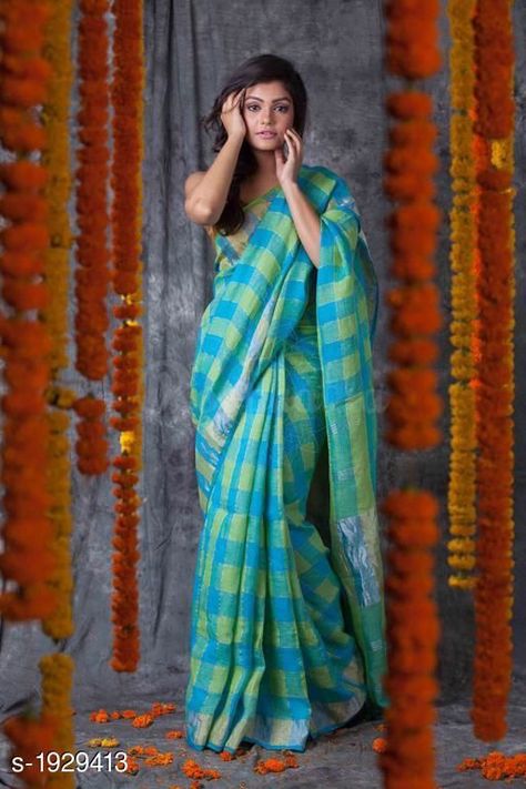 Linen ikkat design saree Rs.1530/- Free COD WhatsApp +918370860832 Checks Saree, Cotton Saree Designs, Check Box, Latest Designer Sarees, Indian Silk Sarees, Simple Sarees, Linen Saree, Casual Saree, Saree Models