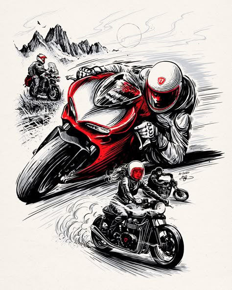 Art Moto, Motorcycle Art Painting, Ww2 Propaganda Posters, Bike Artwork, Motorbike Art, Bike Tattoos, Motorcycle Tattoos, Biker Tattoos, Motorcycle Drawing