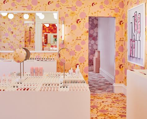 Glossier Wallpaper, Glossier Pop Up, Glossier London, London Rooftops, Parlor Room, Portraits Inspiration, Green Drapes, London Buildings, Walks In London