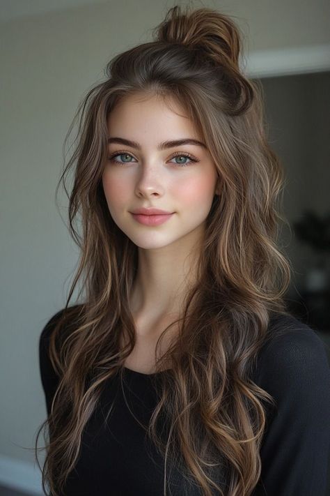 Holiday Half Up Hair, Holiday Hairstyles For Medium Hair, Casual Hairstyles For Medium Hair, Half Hair Color, Hairstyle Bob, Warm Brown Hair, Dark Blonde Hair Color, Dark Blonde Hair, Christmas Hairstyles