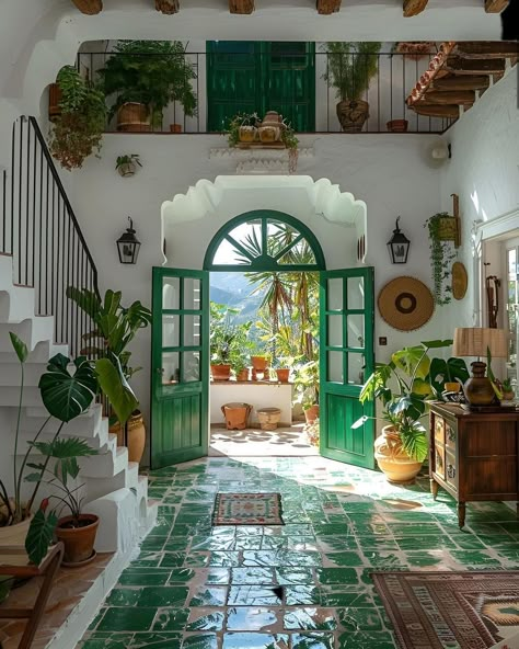 Eccentric Style House, Europe House Interior, House Features Unique, Village House Interior Design, Dream House Decor Ideas, Cozy House Decor Ideas, Mediterranean Design Interior, Bright House Decor, Green House Interior Ideas