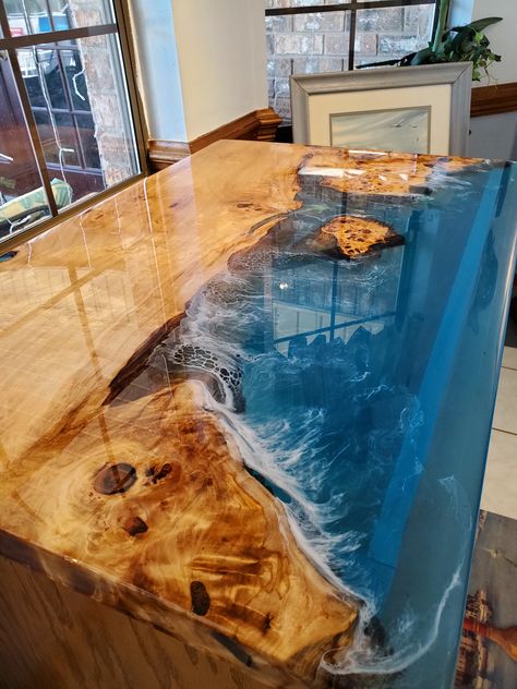 Counter Top Decor, Waterfall Island Kitchen, Epoxy Furniture, Epoxy Projects, Resin River Table, Epoxy Ideas, Resin Table Top, Epoxy Table Top, Dining Sofa