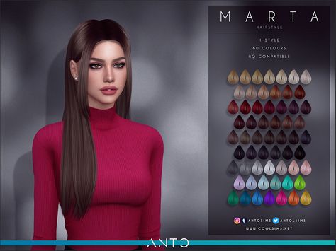 Anto - Marta (Hairstyle) - The Sims 4 Catalog Los Sims 4 Mods, Sims 4 Tsr, Sims 4 Black Hair, Mod Hair, Pelo Sims, Sims 4 Teen, Sims 4 Dresses, Sims 4 Characters, Sims 4 Mm