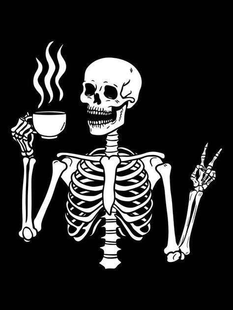 Skeleton With Sunglasses, Skeleton Drinking Coffee, Coffee Skeleton, Skeleton Drinking, Coffee In Hand, Skeleton Coffee, Coffee Illustration, Tree Saw, Wedding People