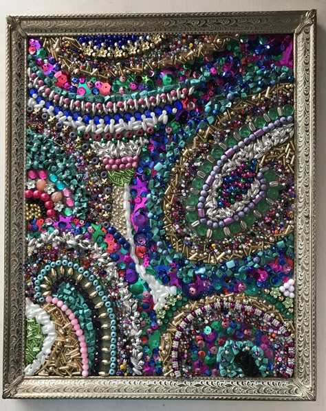 Beading On Canvas Art, Bead On Canvas Art, Beads On Canvas, Bead Painting Canvases, Beaded Artwork, Bead Mosaic, Bead Artwork On Canvas, Painting With Beads Mixed Media, Diy Button Crafts