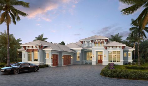 Coastal House Plans One Story, House Plans 3d, Rough In Plumbing, Floorplan House, Coastal Mediterranean, Sitting Nook, Covered Entry, Beach House Plan, British West Indies