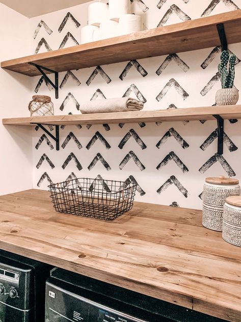 #laundryroomdecor #laundryroomideas Laundry Room Makeover Diy, Shelves Laundry Room, Diy Herringbone Wall, Laundry Room Closet Ideas, Diy Laundry Room Shelves, Laundy Room, Herringbone Wall, Laundry Room Closet, Laundry Room Renovation