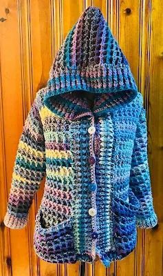 Jas K Crochet: Hooded Waffle Cardigan Hooded Coat Pattern, Hooded Sweater Pattern, Hooded Cardigan Pattern, Hooded Jacket Pattern, Diy Crochet Cardigan, Waffle Cardigan, Crochet Waffle Stitch, Crochet Hood, Crochet Cardigans