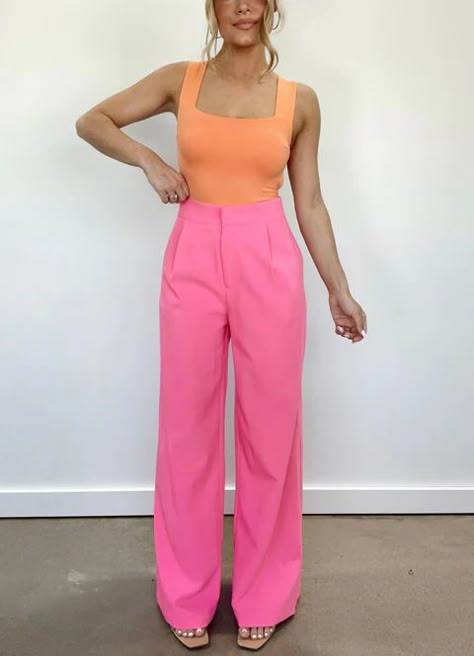 Bright Business Outfits, Professional Fun Outfits, Outfits With Bright Colors, Colorful Business Professional Outfits, Ulta Beauty Employee Outfits, Pastel Color Outfit Classy, Pink Dress Pants Outfit, Colorful Business Outfits, Colorful Business Casual Outfits