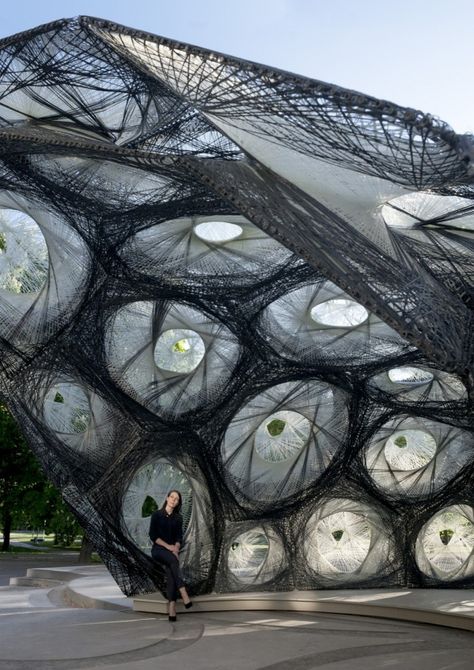 ICD-ITKE Research Pavilion 2015 / ICD-ITKE University of Stuttgart using biometrics and robotic fabrication to create carbon fiber panels. Tensile Structures, Parametric Architecture, Digital Fabrication, Parametric Design, Green Architecture, World Trade Center, Landscape Architecture, Installation Art, Modern Architecture