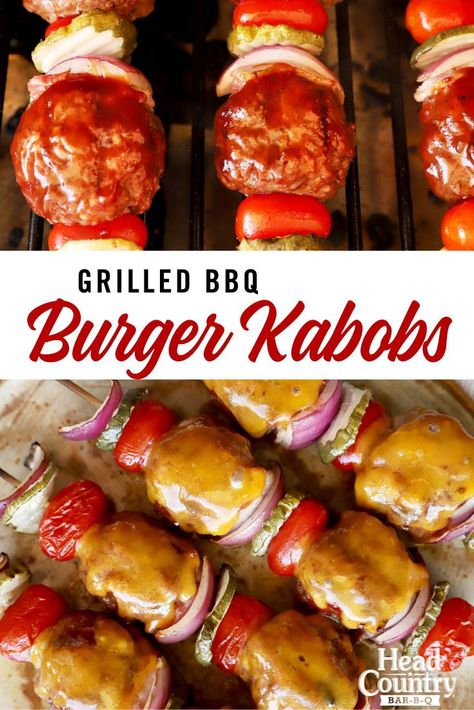 Burger Kabobs, Hamburger Kabobs, Meatball Kabobs On The Grill, Bbq Kebab Ideas, Kabob Ideas, Ground Beef Kabob Recipes, Ground Beef Kebabs On The Grill, Shush Kabob Marinade, Meatball Kabobs