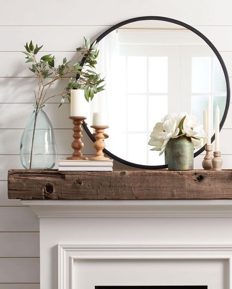 World Market on Instagram: “Looking for summer mantel inspiration? We love simple styling with an accent mirror, fresh greens and candles. (Shop all available products…” Mirror Over Fireplace, Farmhouse Fireplace Decor, Metal Wall Mirror, Fireplace Mantle Decor, Fireplace Mantel Decor, Farmhouse Fireplace, Fireplace Remodel, Mantel Decor, Home Fireplace