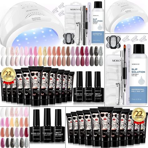 ❤ ALL IN ONE KIT POLY NAIL GEL KIT - A full complete poly gel nail kit for beginners with everything. 22 colors poly nail gel kit with the necessary slip solution for using nail poly gel. Morovan poly gel nail kit is suitable for beginners, DIY and salon. ❤ QUICK BUILDING AND LONG-LASTING ❤ PREMIUM 48W UV LED NAIL LAMP Poly Nail Gel, Emerald Nails, Infinity Nails, Nails Kit, Gel Toe Nails, Gel Toes, Gel Nail Extensions, Nail Art Gel, Basic Nails