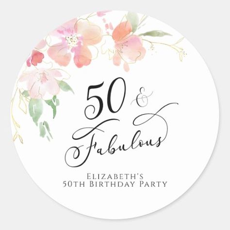 50th Birthday Pink Floral Watercolor for $7.25 - Birthday Stickers 50th Birthday Party Favors, Pink Floral Watercolor, Sixtieth Birthday, Watercolor Bouquet, 60th Birthday Party, 25th Birthday, Birthday Stickers, 50th Birthday Party, Sticker Size