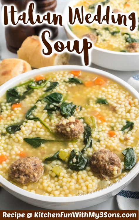 Making an impressive Italian appetizer or entree, depending on when you want to have it, is much easier than most would assume. With a recipe like this one for Italian Wedding Soup, you can stop the cravings and make something you and everyone else around you will absolutely love. Top Rated Soup Recipes, Italian Wedding Food, Meatballs With Veggies, Meatballs With Vegetables, Cheeseburger Soup Slow Cooker, Asian Chicken Noodle Soup, Wedding Menu Ideas, Tiny Pasta, Italian Wedding Soup Recipe