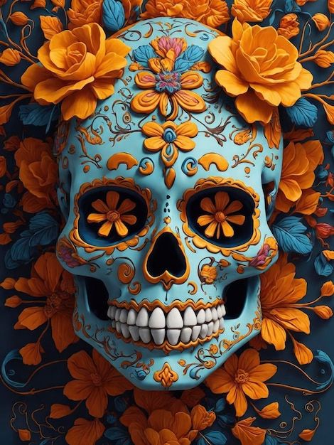 Mexico Art Culture, Mexican Skull Art, Small Skull Tattoo, Black Parrot, Sugar Skull Painting, Sugar Skull Artwork, Mexican Culture Art, Mexican Skull, Halloween Ghost Decorations