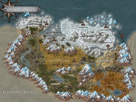 Elder Scrolls Map, Skyrim Map, Dnd Druid, Elder Scrolls Games, Elder Scrolls Art, Fantasy World Map, Elder Scrolls Skyrim, Amazing Maps, Writing Fantasy