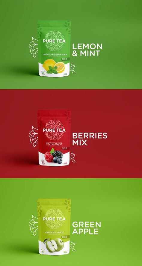 Tea Brand Packaging Design, Clean Package Design, Graphic Design For Products, Tea Product Design, Tea Design Package, Juice Branding Design, Tea Packaging Ideas, Cool Packaging Design, Tea Package Design