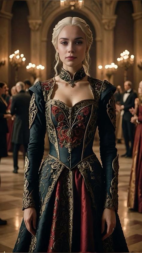 Game Of Thrones Aesthetic Outfits, Targeryan Aesthetic Dress, Got Inspired Outfits, House Of The Dragon Inspired Outfits, Targaryen Dress Art, House Of Dragon Outfits, Game Of Thrones Gowns, Valyrian Dresses, Targaryen Outfit Dresses