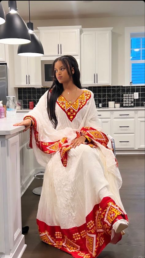 Red Habesha Kemis, Simple Habesha Kemis, Traditional Fitted White Habesha Kemis, Zuria Habesha Dress, Festive White Folk Habesha Kemis, Traditional White Embroidered Habesha Kemis, Festive Traditional Handloom Habesha Kemis, Cultural Outfits, Ethiopian Dresses