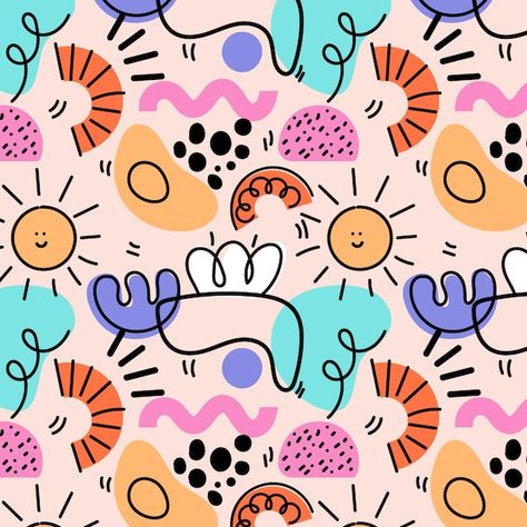 Seamless Doodle Pattern, Hand Drawn Pattern Design, Abstract Art Prints Pattern Design, Pattern Drawing For Kids, Abstract Drawings Colorful, Vector Design Graphics, Graphic Doodles, Retro Doodles, Abstract Illustration Design