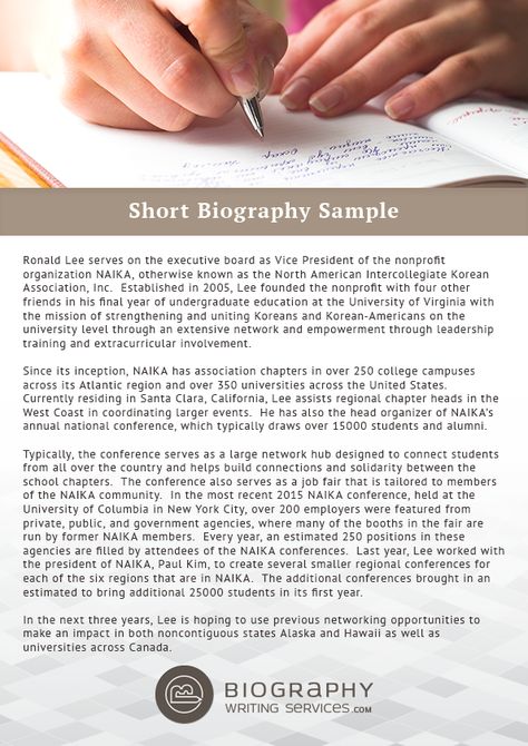 http://www.biographywritingservices.com/writing-a-biography-about-yourself-with-our-services/writing-a-short-biography/ Writing a Short bio: You should focus on the needs of your readers, what must be important to let your readers know about know. Provide your name along with your business and most importantly, your expertise. Try to write in a creative way so that you target your audience in a better way. Proper grammar, level of consistence and a pinch of humor which can't hurt. Proper Grammar, Biography Writing, Writing A Biography, Short Bio, Best Writing, Leadership Training, University Of Virginia, Extra Curricular, Nonprofit Organization