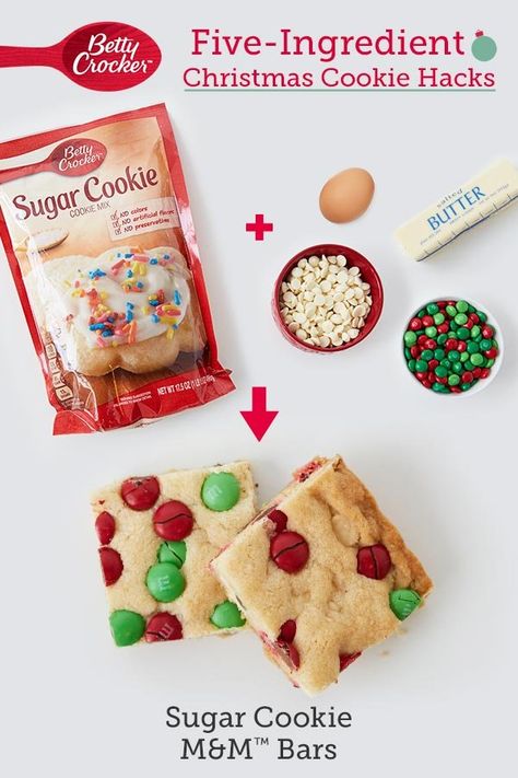 Need Christmas cookies in a hurry? These clever hacks will make you merry in no time! Betty Crocker Sugar Cookie Bars, Easy Cookie Exchange Ideas, Betty Crocker Christmas Cookies, Christmas Cookie Hacks, Christmas Cookie Bars Easy, Betty Crocker Sugar Cookie Mix Ideas, Sugar Cookie Bars From Mix Betty Crocker, Betty Crocker Sugar Cookie Mix Hacks, Betty Crocker Cookie Mix Hacks