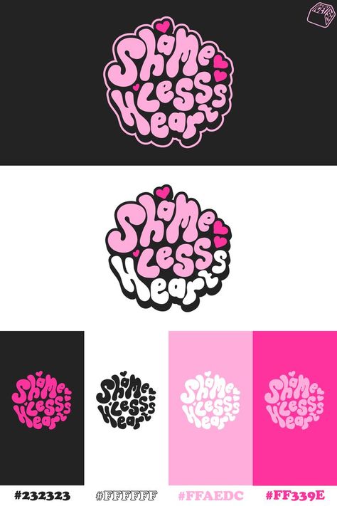 "Shameless Hearts" Typography logo which I created for the brand using a custom font face from scratch. This design represents the very definition of shamelessly falling in love and willingly giving your heart away, with that I used very bright, love oriented colours which immediately indicate that. If you are in need of a logo for your brand and you like the style of this logo, feel free to contact me! I look forward to working with you! Personal Branding Logo Design, Pop Art Studio, Candy Logo, Graphic Shapes Design, Typographic Logo Design, Graffiti Logo, Logo Presentation, Typographic Logo, Font Face