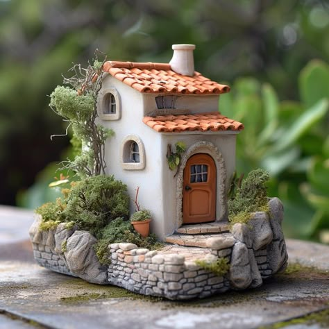 These clay houses are the perfect way to add a touch of magic to your fairy garden or terrarium. Mini House Village, Clay House Ideas, Ceramic Fairy House, Clay Cottage, House Diorama, Cottage Houses, Tiny Garden Ideas, Clay House, Clay Fairy House