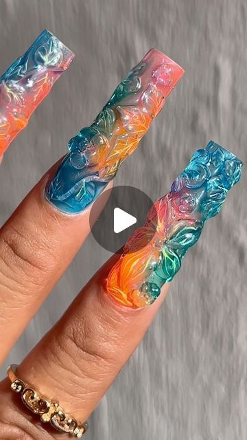 Gabrianna B | Nail Artist | Digital Marketer on Instagram: "Yes or No?🌺  Using @kiaraskynails 😍  Discount code: GABRIANNANAILS10   Products: ✨Flex Gel  ✨Jelly Tints (H2Oasis, You Succulent, Heatstroke, The Dead C)  #flowernails #viralreels #3dnailart #summernails #jellynails flower 3D nails nail art nail art tutorial nail Artist beginner nail art easy nail art summer" Flower 3d Nails, 3d Nail Art Tutorial, Easy Nail Art Summer, Beginner Nail Art, 3d Acrylic Nail Art, Nail Art Easy, 3d Acrylic Nails, 3d Nail Designs, Builder Gel Nails