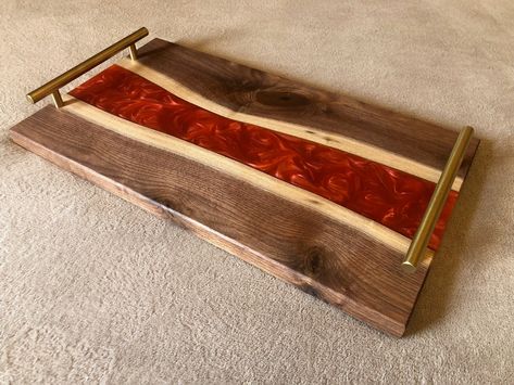 Red Epoxy River Black Walnut Charcuterie Board - Etsy Canada Epoxy Charcuterie Board, Epoxy Board, Real Estate Closing Gifts, Black Walnut Wood, Diy Epoxy, Black Handles, Cleaning Spray, Epoxy Resin Art, Wood Oil