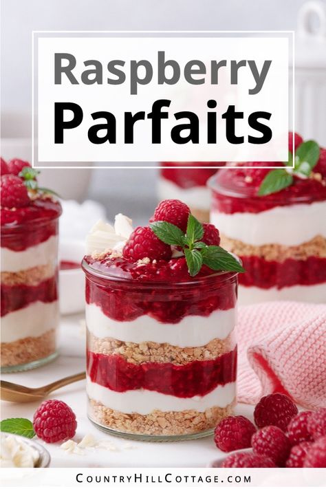 Pink Yogurt Parfait, Raspberry Parfait Desserts, Christmas Yogurt Parfait, Fruit Parfait Cups, Fresh Raspberry Desserts, Raspberry Desserts Easy, Fruit Parfait Recipes, Yogurt Parfait Cups, Strawberry Yogurt Parfait