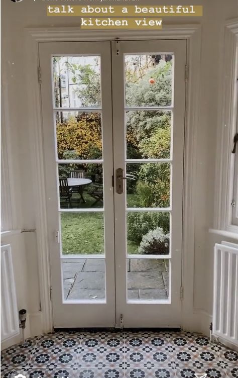 Single Glass Door To Patio, Single Exterior Patio Door, External Kitchen Door, Sunroom Doors Entrance, Cottage With French Doors, Door To Outside In Kitchen, Kitchen Door To Patio, French Doors Off Kitchen, Narrow Exterior French Doors