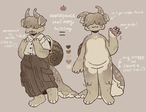 Pen on Instagram: “a new alt sona for fun! snail puppy snail puppy!! I'm imagining it's a brown garden snail & some sort of poodle mix.. u can call him apple…” Human Snail Character Design, Puppy Art Drawing, Snail Humanoid, Snail Oc Art, Slug Fursona, Snail Fursuit, Snail Drawing Cute, Poodle Fursona, Snail Character Design