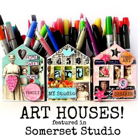 Somerset Studio, Art Houses, Mixed Media Journal, Wooden Houses, Tickled Pink, Studio Art, Craft Blog, Craft Storage, Little Houses