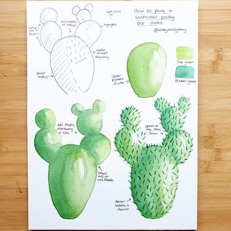 Watercolor Videos, Watercolor Beginner, Pear Cactus, Watercolor Video, Cactus Painting, Paintings Tutorials, Watercolor Paintings For Beginners, Prickly Pear Cactus, Watercolor Lettering