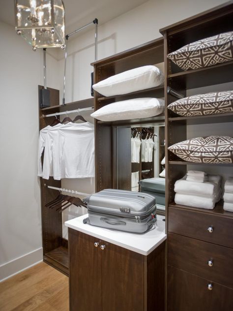 Borrowing from the master bedroom's color scheme, the master closet offers clever storage solutions. Small Bedroom Closet Organization, Bedroom Closet Organization Ideas, Small Bedroom Closet, Bedroom Closet Organization, Closet Pictures, Small Closet Organization Bedroom, Make A Closet, Closet Small Bedroom, Closet Organization Ideas