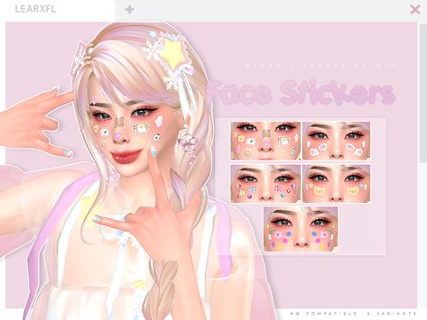 Sims 4 Kawaii Makeup Cc, Sims 4 Cc Face Stickers, Sims 4 Face Stickers, Sims 4 Kawaii Makeup, Ts4 Kawaii Cc, Sims 4 Face Paint, Sims 4 Sanrio Cc, Sims Tattoos, Decora Accessories