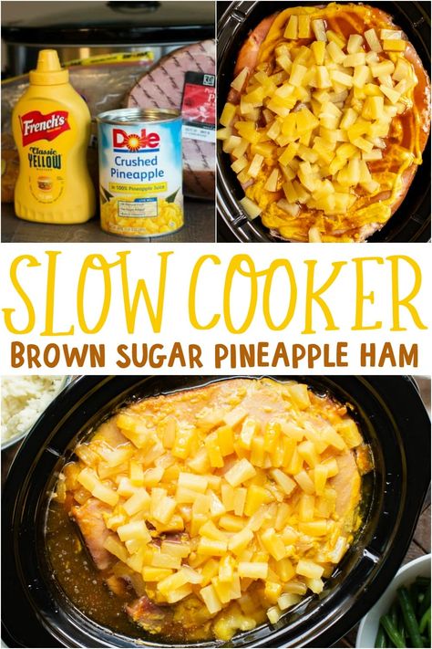 Crockpot Ham is the best way to prepare your ham. I add brown sugar, pineapple, brown sugar and mustard to this holiday ham. #crocpot #crockpotham #slowcooker - The Magical Slow Cooker Ham Crockpot Recipes Pineapple, Crockpot Apricot Glazed Ham, Crockpot Ham Recipes Brown Sugar Mustard, Slow Cooker Ham With Pineapple, Pineapple Crockpot Ham, Christmas Ham Recipes Crock Pot, Brown Sugar Crockpot Ham, Easy Ham In Crockpot Recipe, Pineapple Mustard Ham Glaze