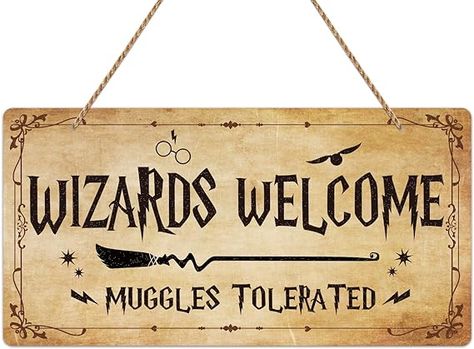 D4DREAM Wizards Welcome Muggles Tolerated Door Signs 11.8"x 5.9" Vintage Hanging Wizardry Welcome Wall Decor Hanging Plaque Magic Home Sign Family Signs for Indoor & Outdoor Home Decor Wizards Welcome Muggles Tolerated, Harry Potter Signs, Welcome Wall Decor, Harry Potter Library, Harry Potter Sign, Welcome Wall, Magic Home, Wall Decor Hanging, Door Signs Diy