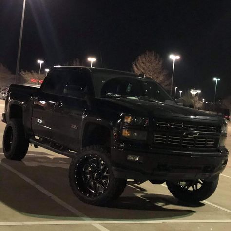 Silverado Truck Lifted, Blacked Out Trucks Chevy, Silverado Truck Aesthetic, Blacked Out Silverado, Black Silverado Truck, Black Chevy Silverado Lifted, Lifted Chevy Trucks With Led Lights, Cute Trucks For Women, Black Pickup Truck Aesthetic