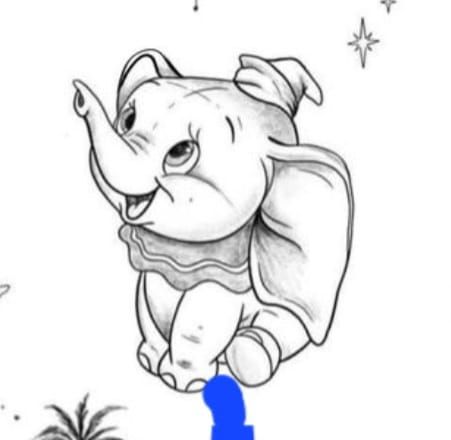 Dumbo Drawing Sketches, Dumbo Tattoo Ideas, Disney Dumbo Tattoo, Dumbo Sketch, Disney Dumbo Art, Dumbo Drawing, Dumbo Tattoo, Drawing Cartoon Characters Sketches, Simple Tatto