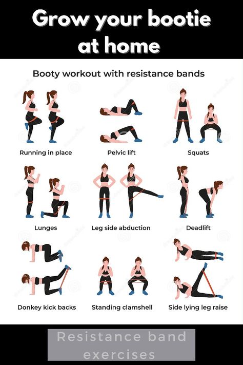 Resistance Band Exercises Abs And Glutes, Rubber Bands Workout, Leg Stretches With Band, Side Squats With Band, Band Excersises Resistance Leg, Hip Workout With Resistance Bands, Rubber Band Glute Workout, Exercises With Rubber Bands, At Home Button Workout Exercise With Band